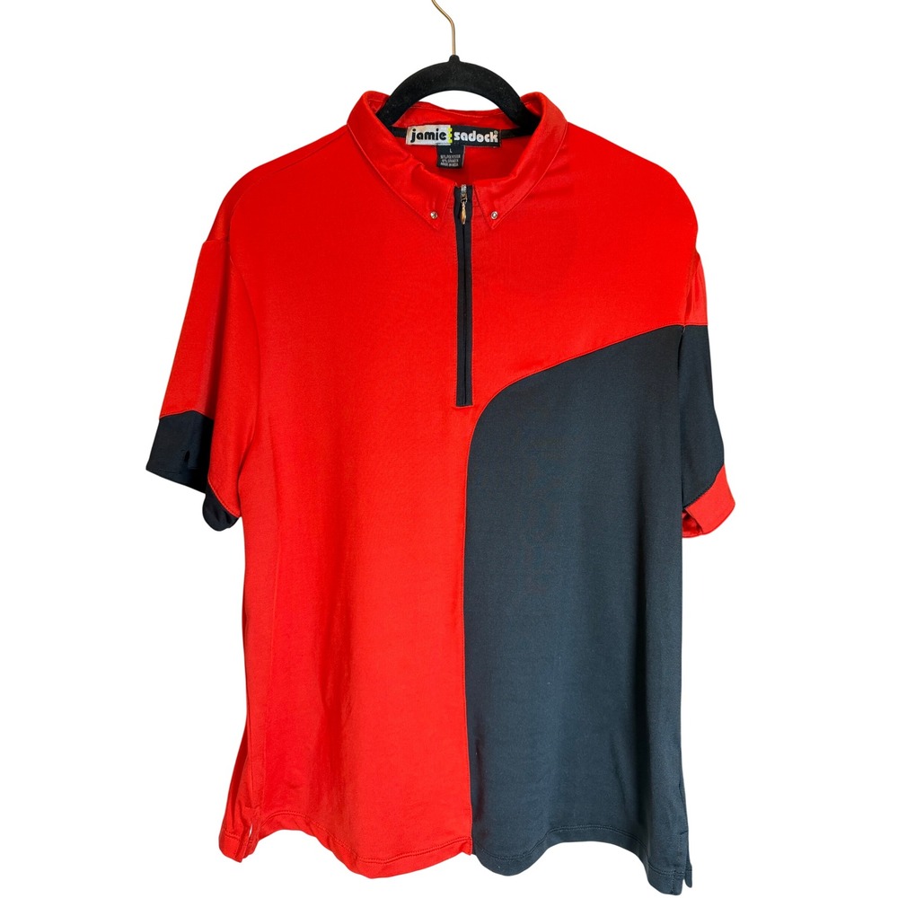 Jamie Sadock Womens Red Black Colorblock Quarter Zip Golf Polo Shirt Large